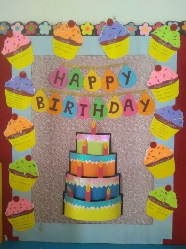happy birthday cake and cupcakes bulletin board idea
